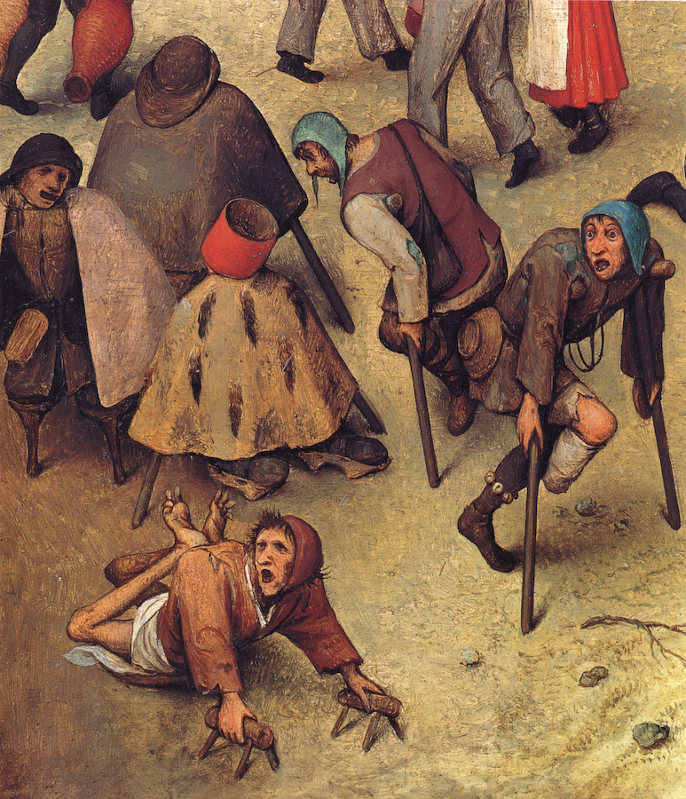 03 Grupo de Tullidos de Pieter Brueghel El viejo, porción de la batalla entre Carnaval y Cuaresma, 1559