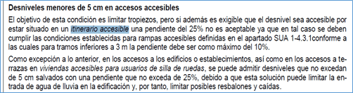 Copia del documento CTE en que se indica la posibilidad de realizar una microrampa del 25% para salvar pequeños desniveles de hasta 5cm